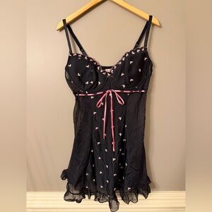 VTG Enchanted Black Floral Embroidered Babydoll Chemise 18/20 Coquette Plus